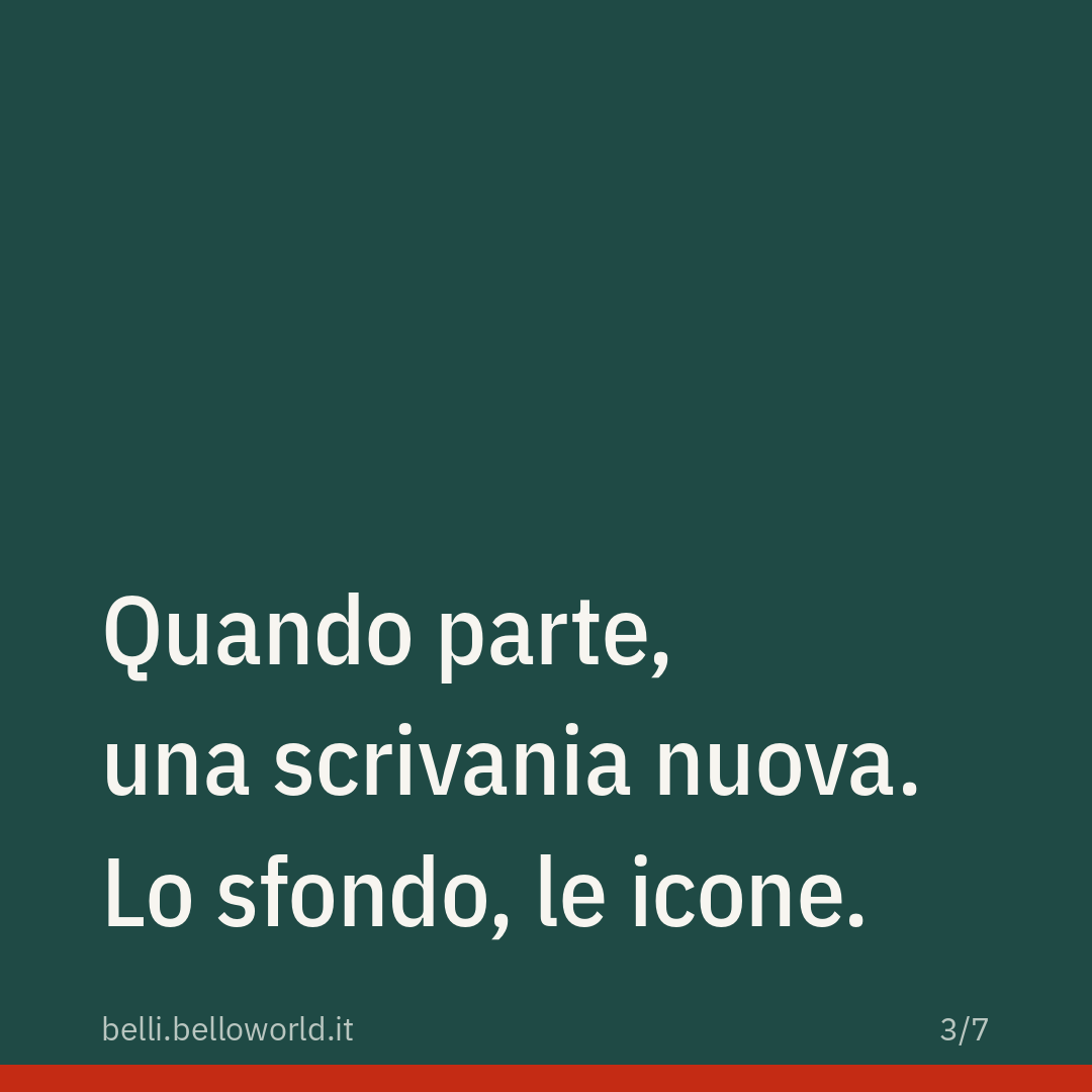 Quando parte, una scrivania nuova. Lo sfondo, le icone.
